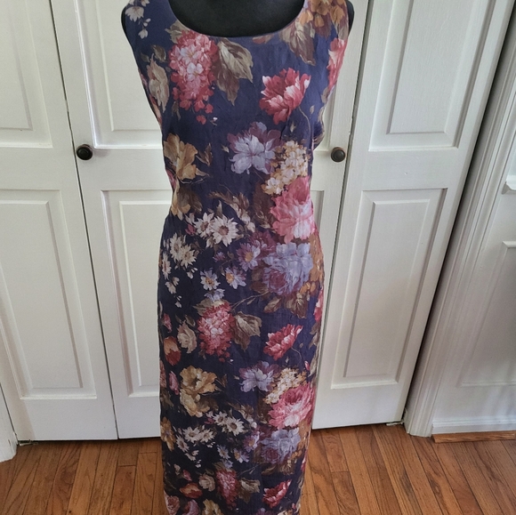 Vintage 90's Sheer Floral Tank Maxi Dress Fully Lined Sz 14 Dark Cottage Fairy - Picture 4 of 7